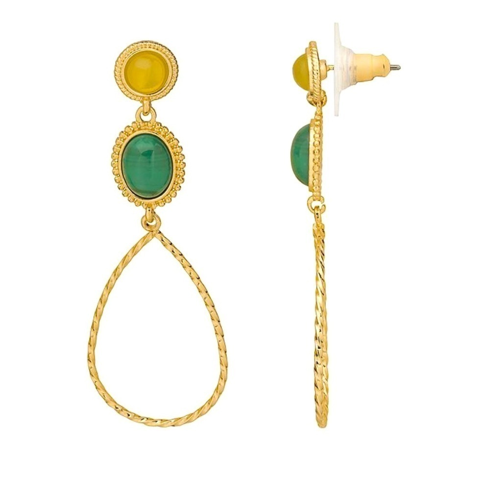 Sonoma | Gold Tone Oval Earrings with Green Stones
